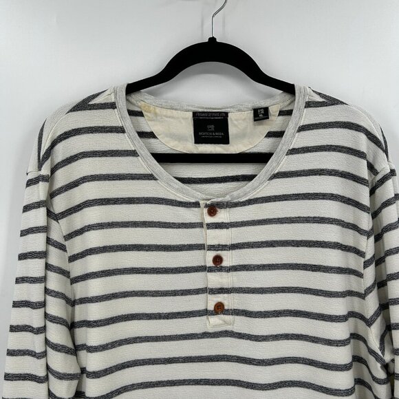 SCOTCH & SODA *Flawed* Men's Gray White Striped Long Sleeve Henley Shirt Size XL - Picture 3 of 9